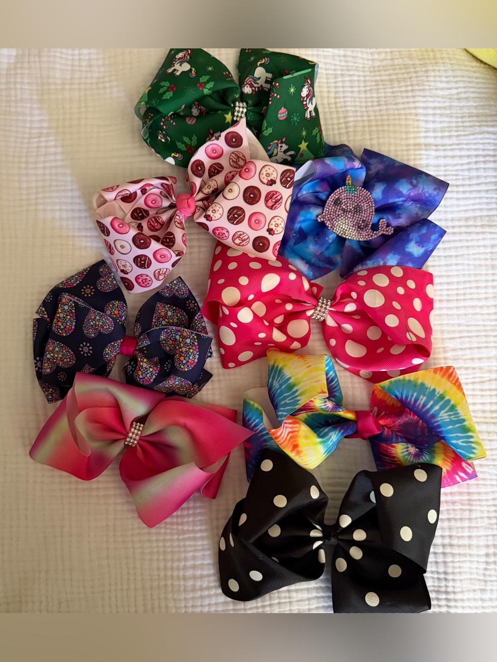 Assorted Giant Hair Bows - Multicolor Set-8 (Pink, Green, Blue, Black, Rainbow)